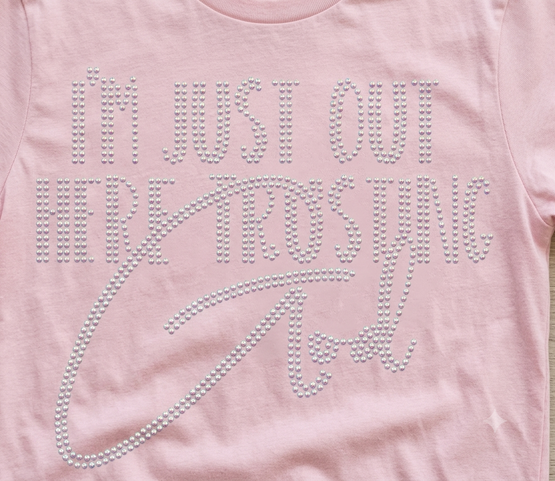 I'm Just Out Here Trusting God Pink Rhinestone T-Shirt