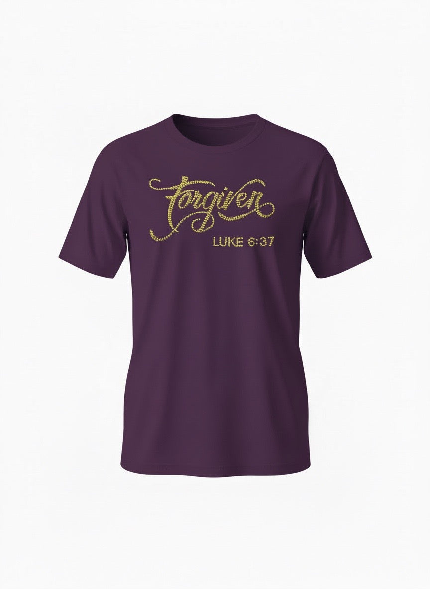 Forgiven Luke 6:37 GOLD Rhinestone Scripture T-Shirt